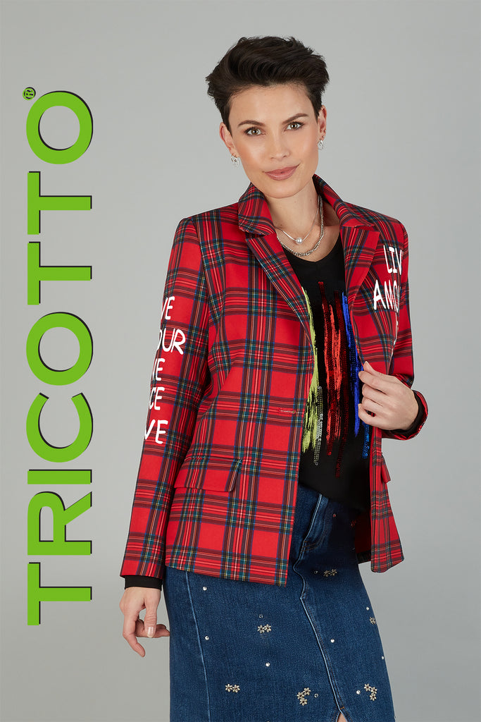 Tricotto Red plaid blazer with fashion print