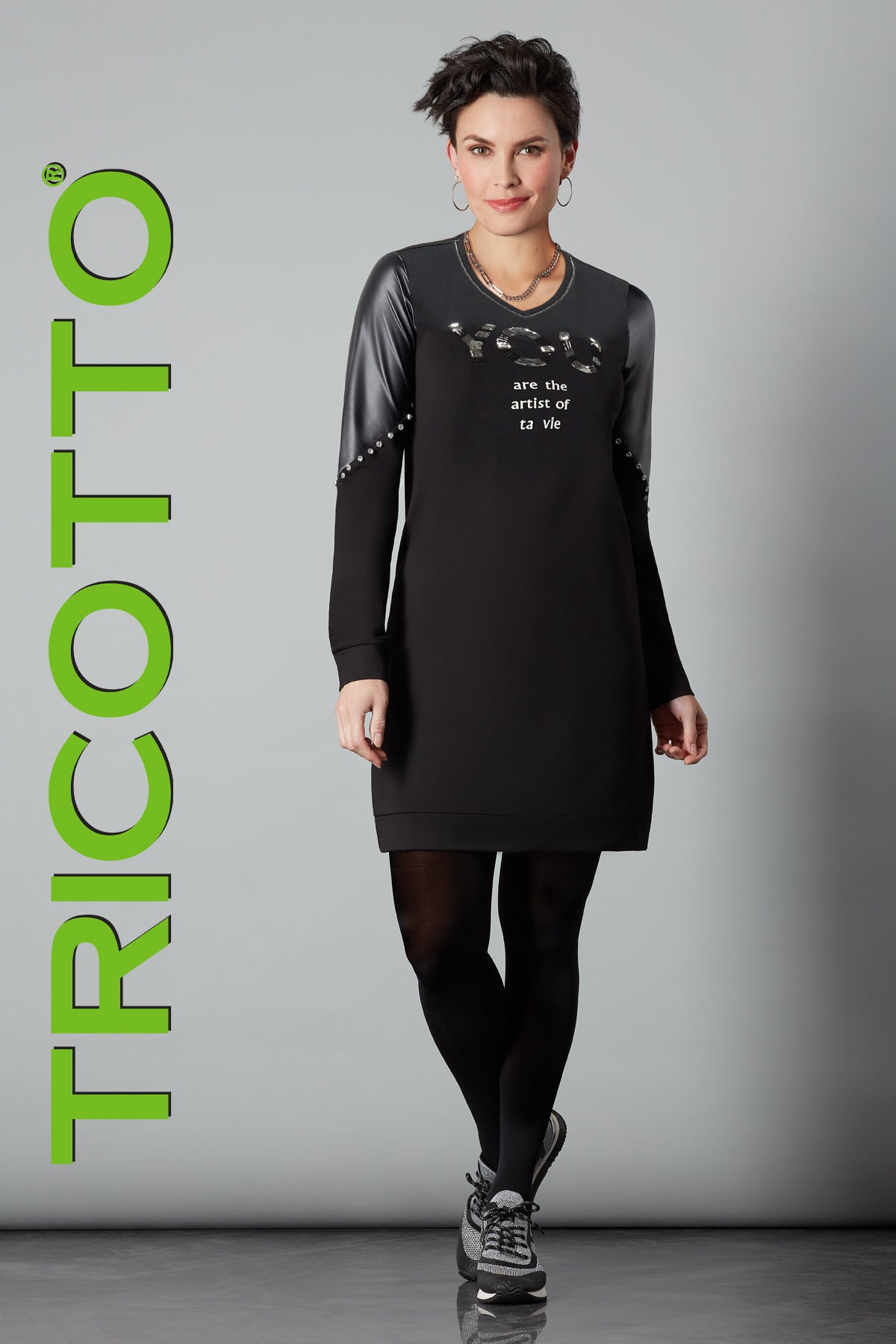 Little Black Dress-Tricotto Black Dress With Sequin-Tricotto Clothing Montreal