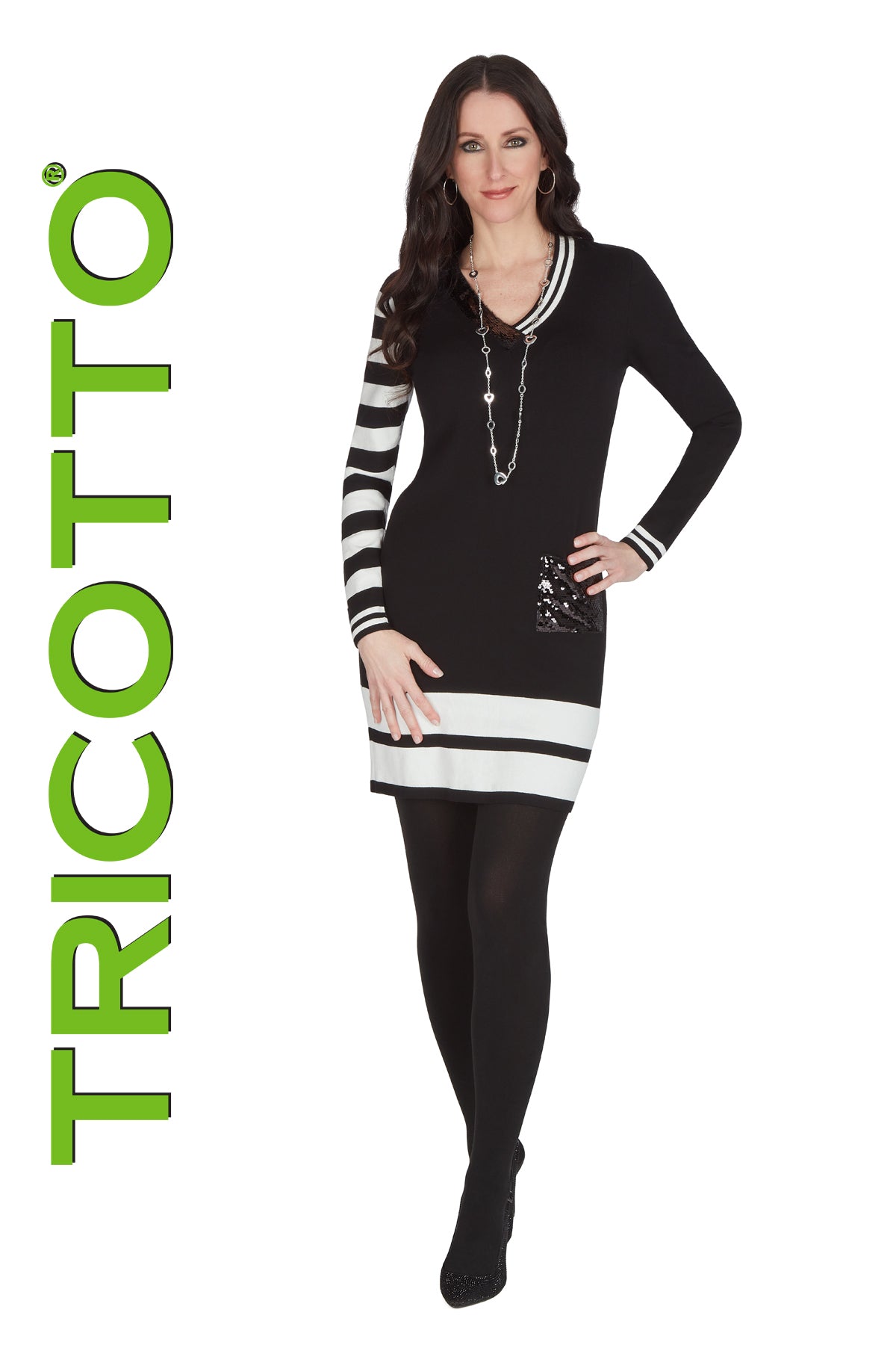 Tricotto Black-white Sequin Dress-Tricotto Black Dress