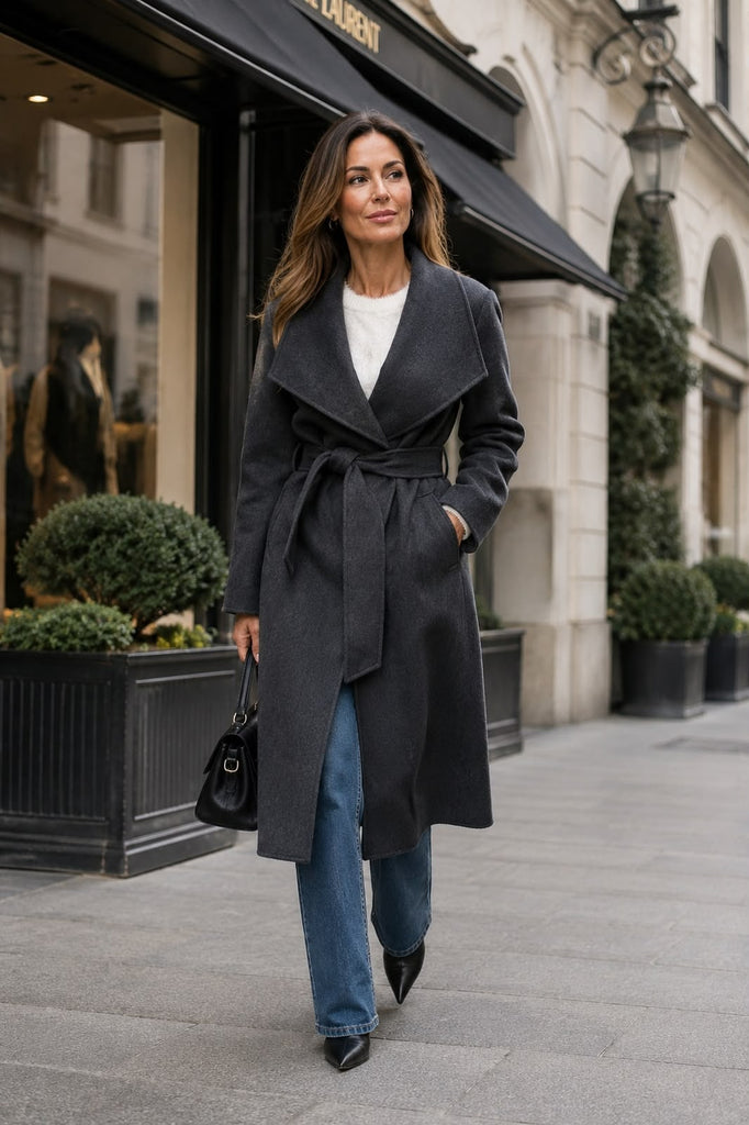 Textured Wool Blend Coat with Big Collar. Frank Lyman 263796