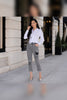 Stylish Pull On Grey Jeans With Patch Sequin Detail. Frank Lyman 264819