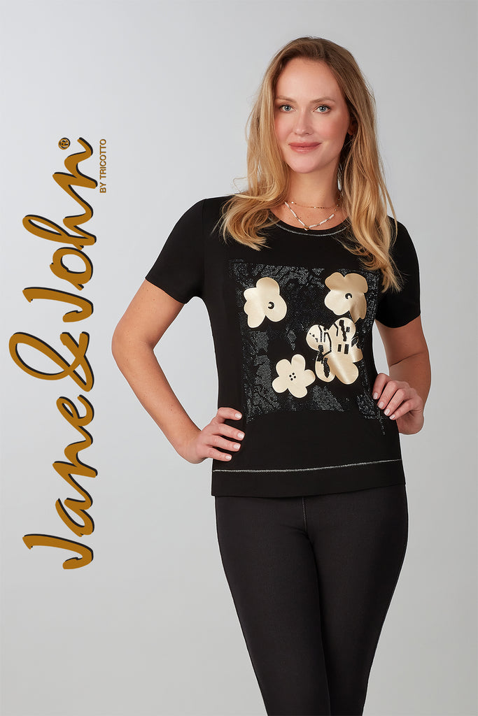 Jane & John Black t-shirt with front sequin fashion print detail