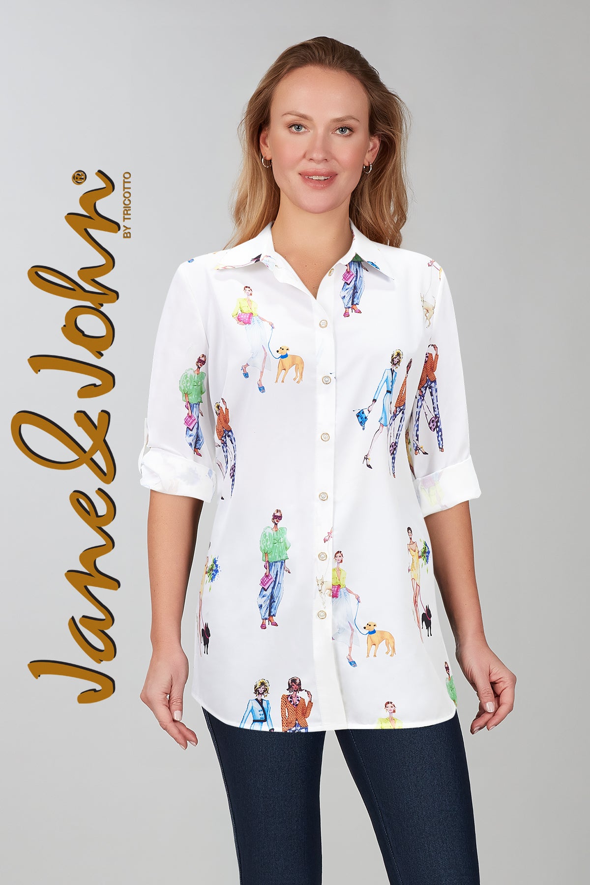 Tricotto White blouse with fashion print detail