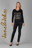 Tricotto Black long sleeve t-shirt with front multi colored sequin detail