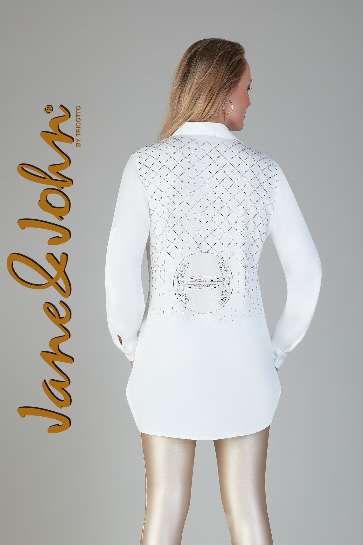 Jane & John Off white blouse with front and back gold sequin detail