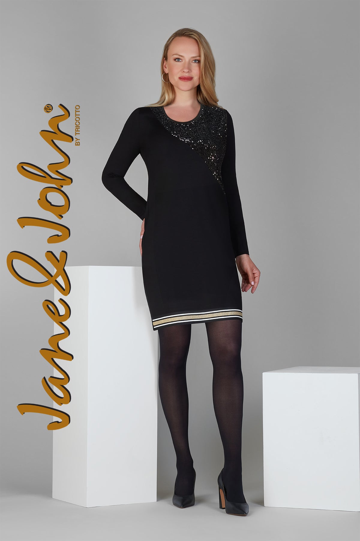 Jane & John Black Dress With Front Black Sequin Detail