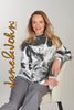 Grey mix mock neck sweater with silver accent detail