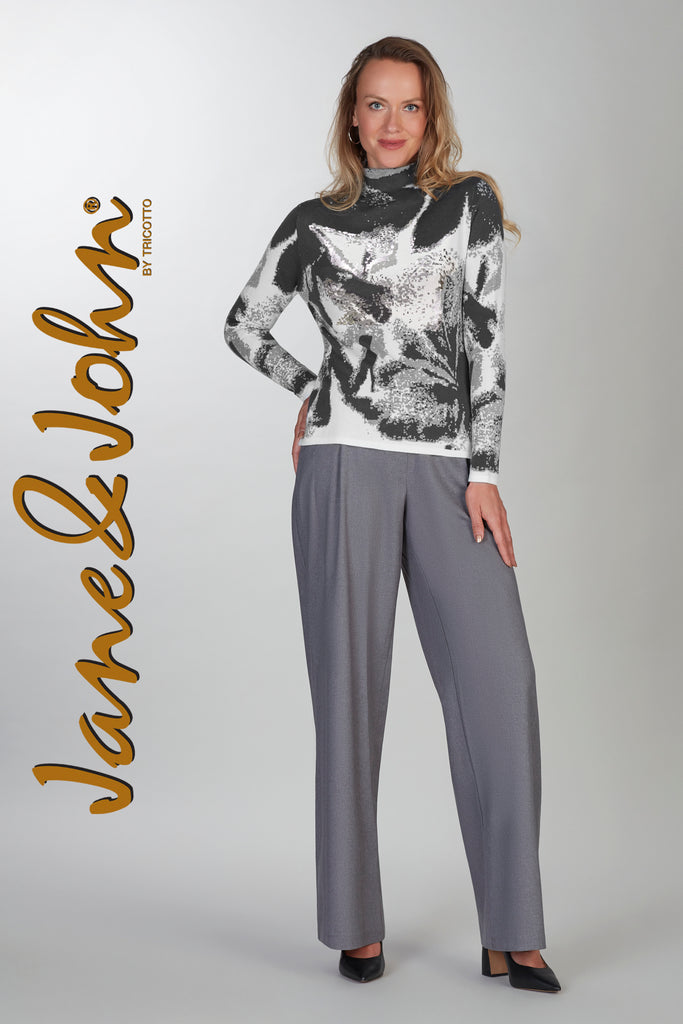 Grey pinstripe wide leg dress pant