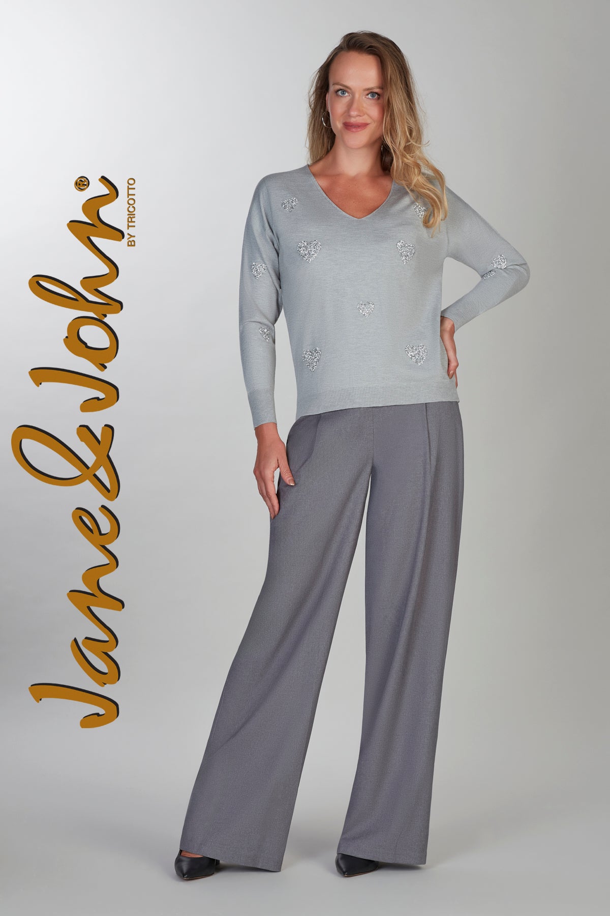 Jane & John Grey sweater with front sequin heart detail