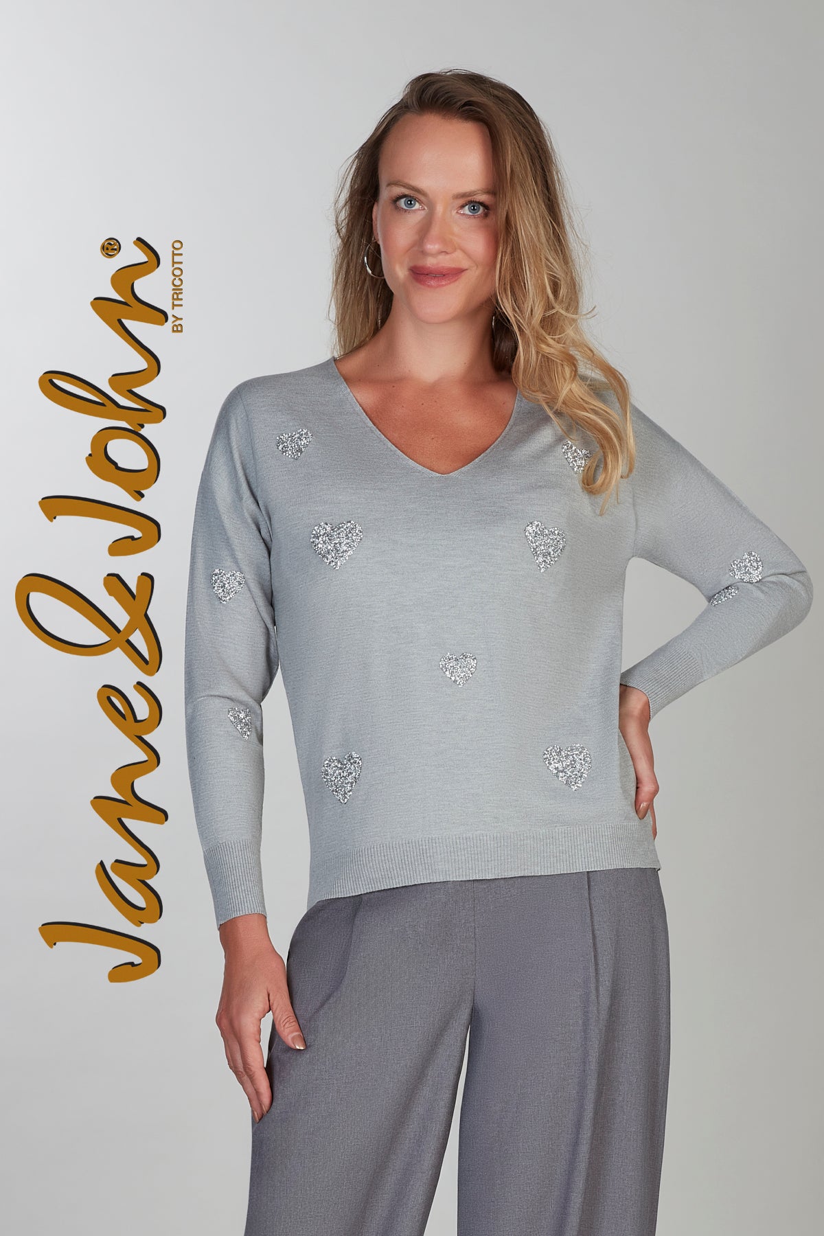 Jane & John Grey sweater with front sequin heart detail