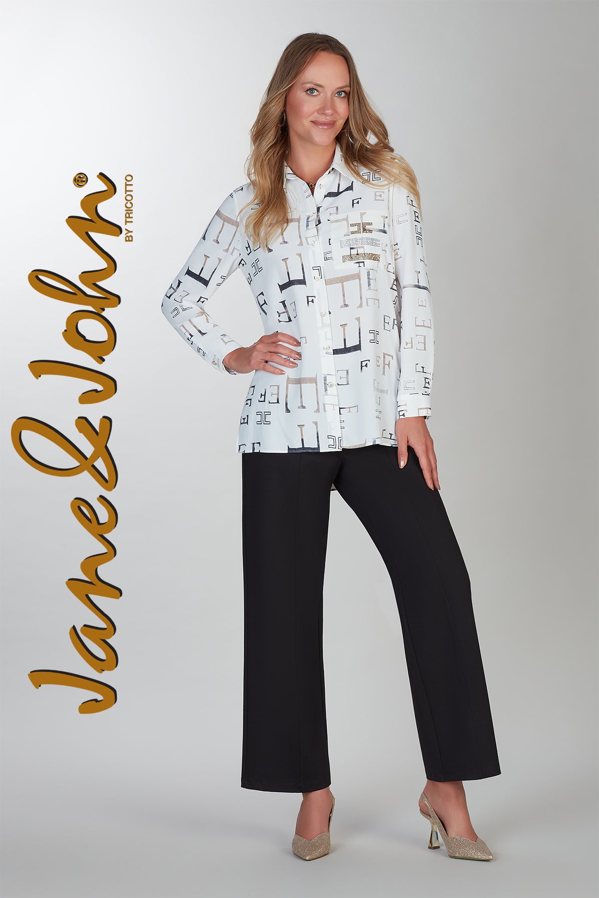 Jane & John White gold printed blouse