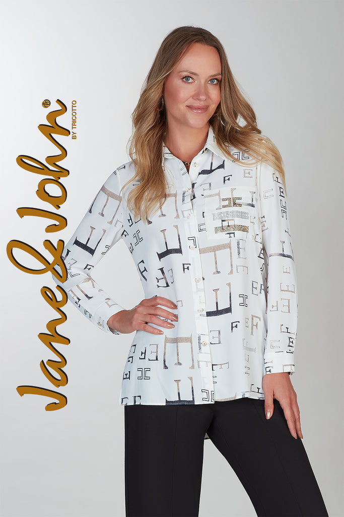 Jane & John White gold printed blouse