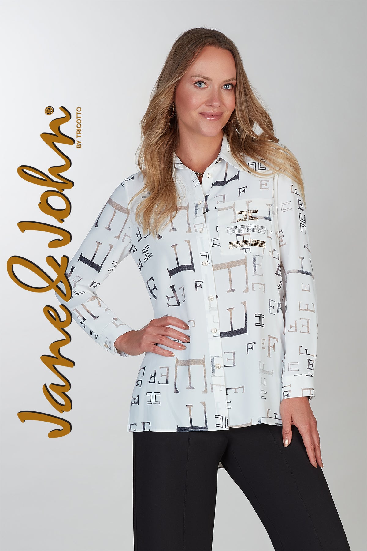 Jane & John White gold printed blouse