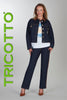 Denim blue jean jacket with brown collar and sequin print detail