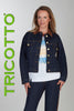 Denim blue jean jacket with brown collar and sequin print detail