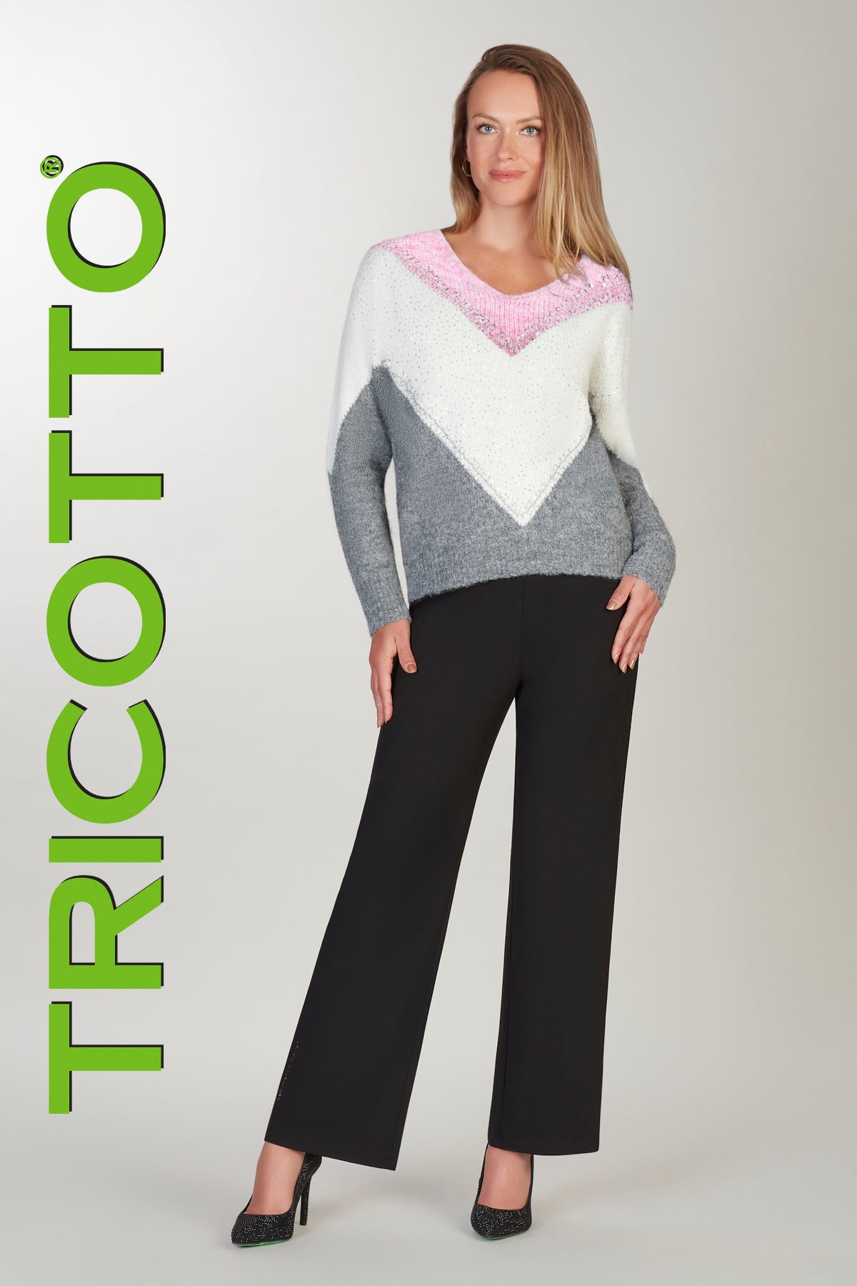Pink grey eyelash knit sweater