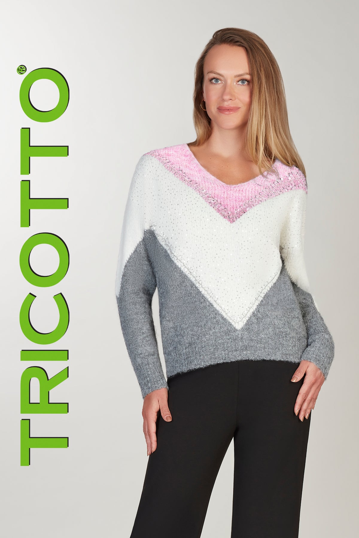 Pink grey eyelash knit sweater