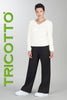 White textured eyelash knit sweater with v neck