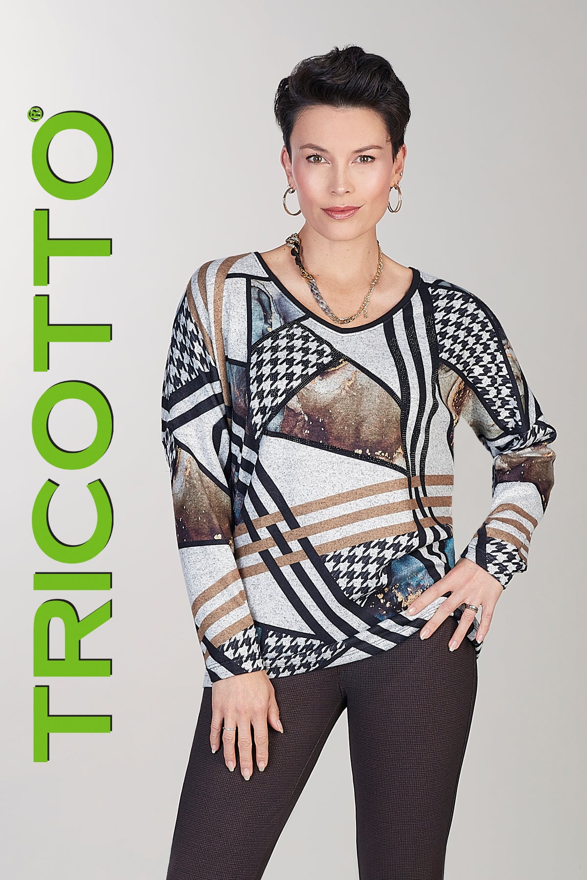 Tricotto textured knit printed tunic sweater