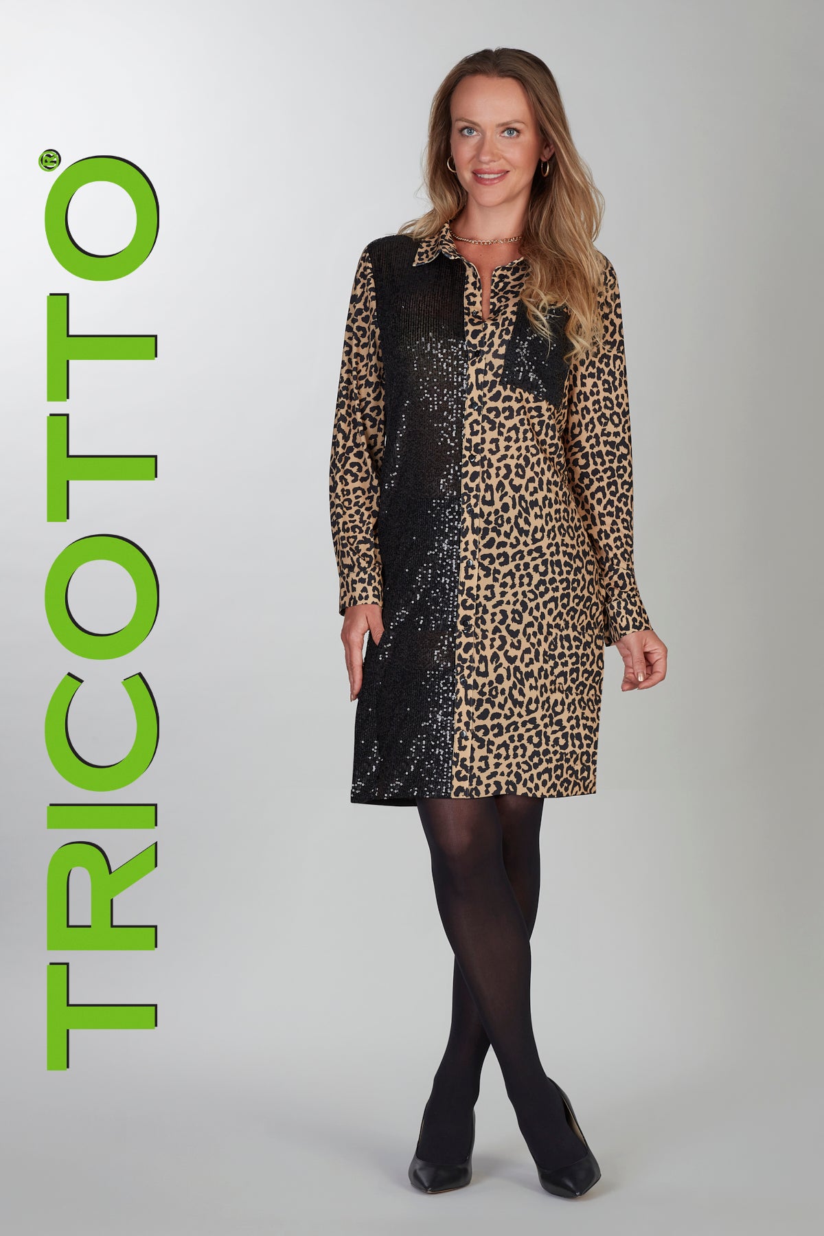 Tricotto sequin leopard print shirt dress