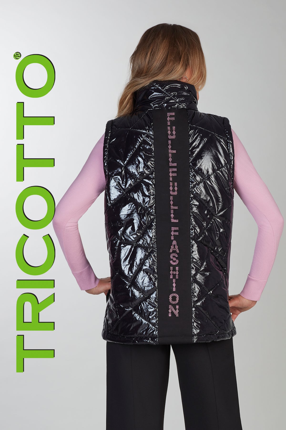 Black nylon vest with sequin detail on front & back