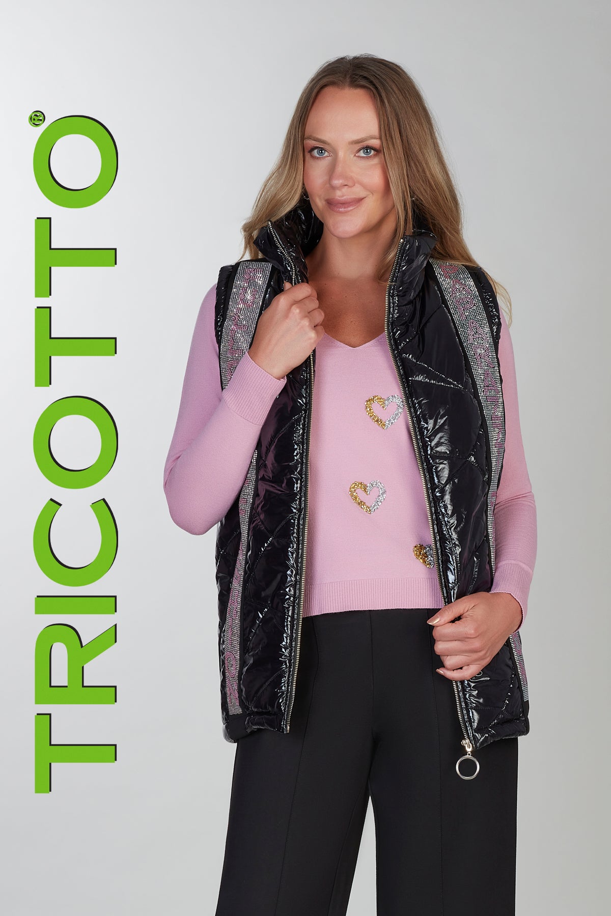 Black nylon vest with sequin detail on front & back