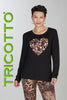Black long sleeve top with front heart sequin detail