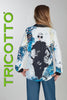 Blue black high fashion blouse with sequin accent on front and back