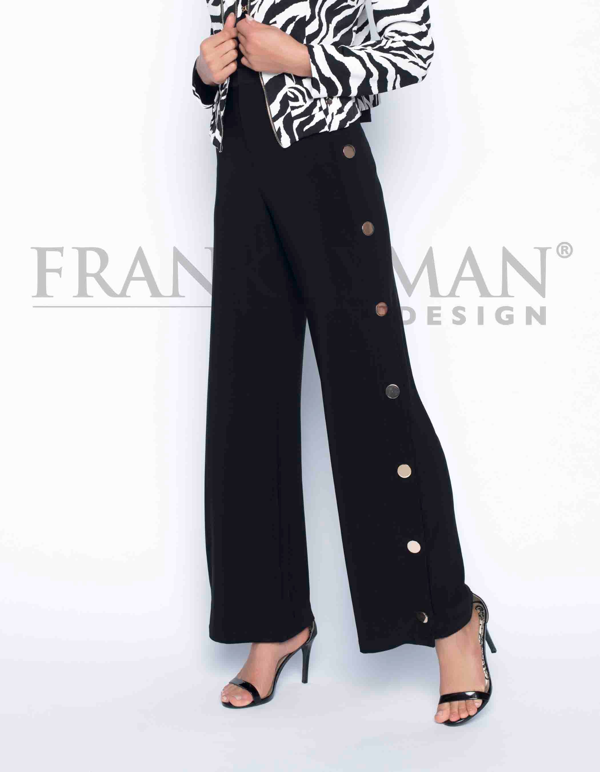 Frank Lyman Montreal Black Palazzo Pant with Gold Side Button Detail