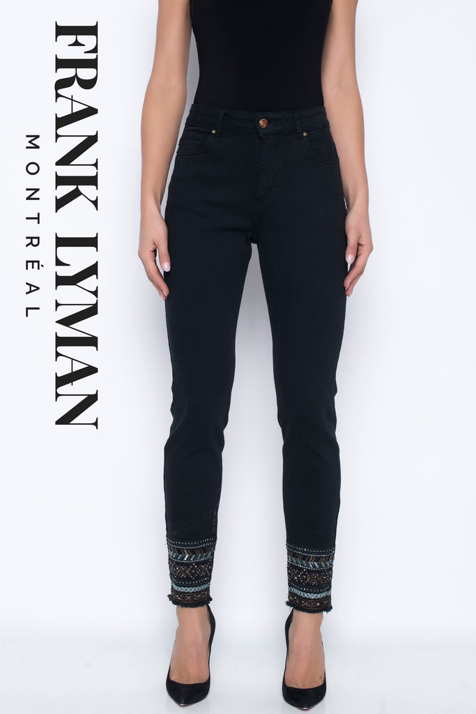 Frank Lyman Montreal Black Jeans With Frayed Sequin Hem Detail