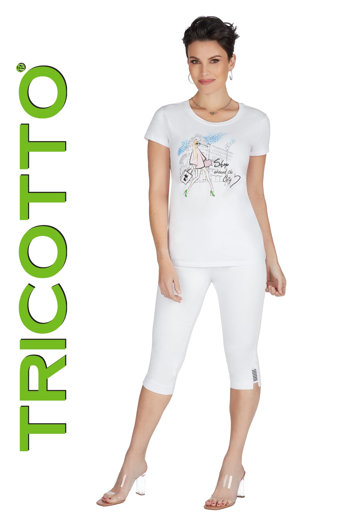 Tricotto White Capris-Tricotto Green Capris-Buy Tricotto Capris Online-Tricotto Clothing Montreal-Tricotto Clothing Quebec-Tricotto Online Shop